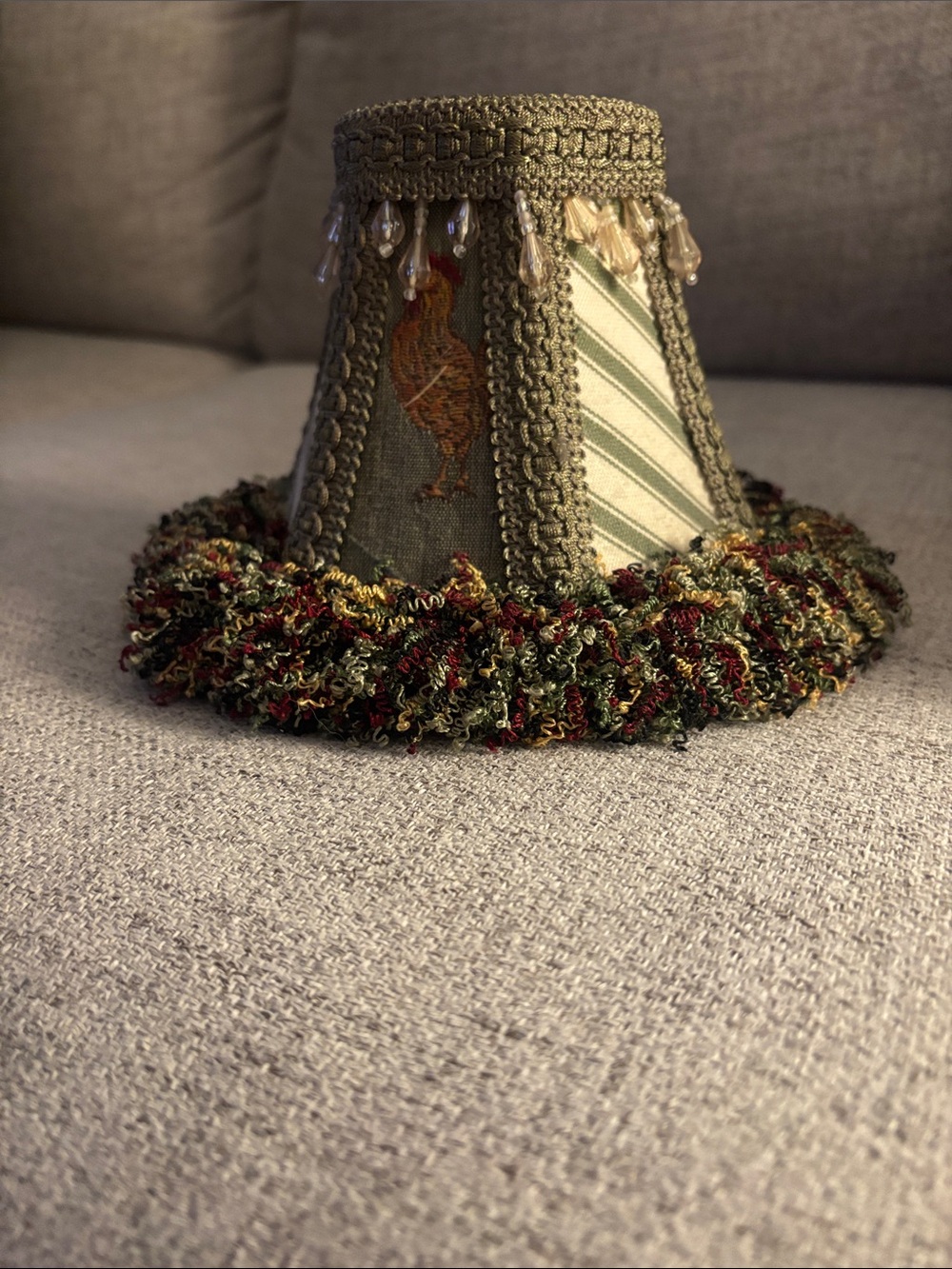 Decorative Olive Green Small Lamp Shade with Beaded Trim